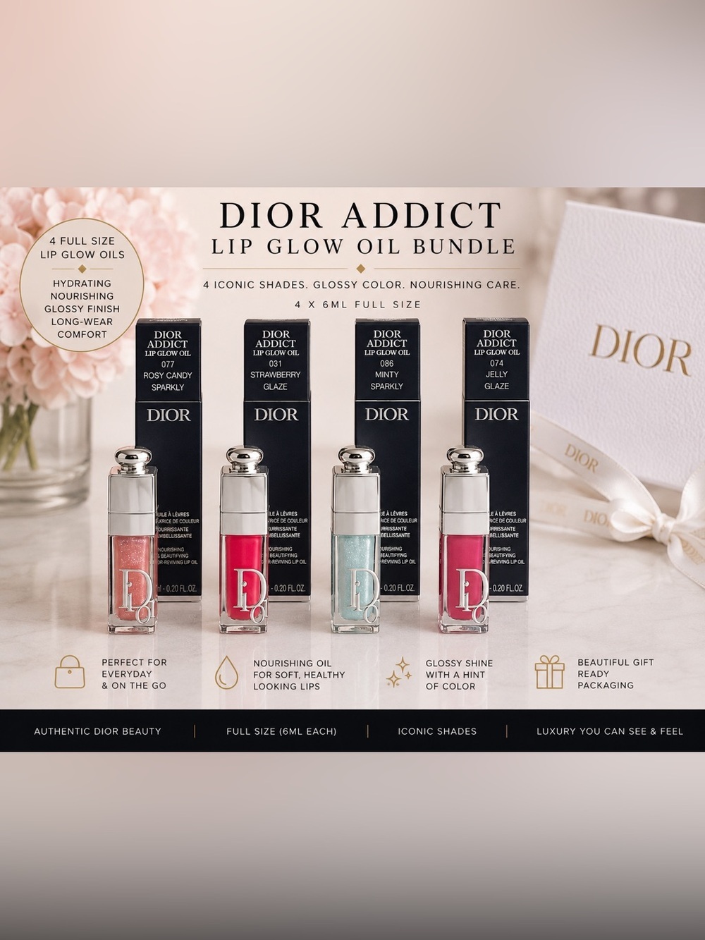 Dior Addict Lip Glow Oil Bundle | 4 Full Size Oils | Brand New | Rare Shades
